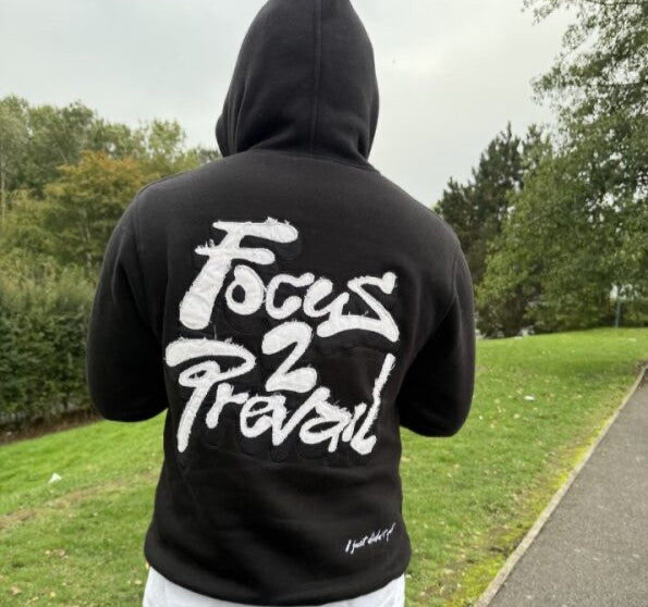 Focus 2 Prevail Hoodie With Distressed logo | Black/ White